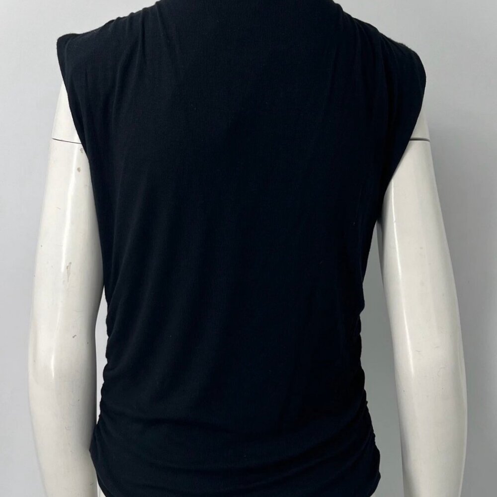 Veronica Beard Jeans 'Lossa' High-neck Ruched Ribbed Top in Black sz L NWT - Picture 4 of 6